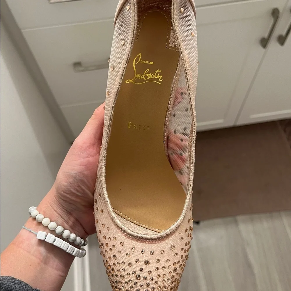 Christian Louboutin Sparkling Gold Heels with Red Soles - Picture 3 of 4